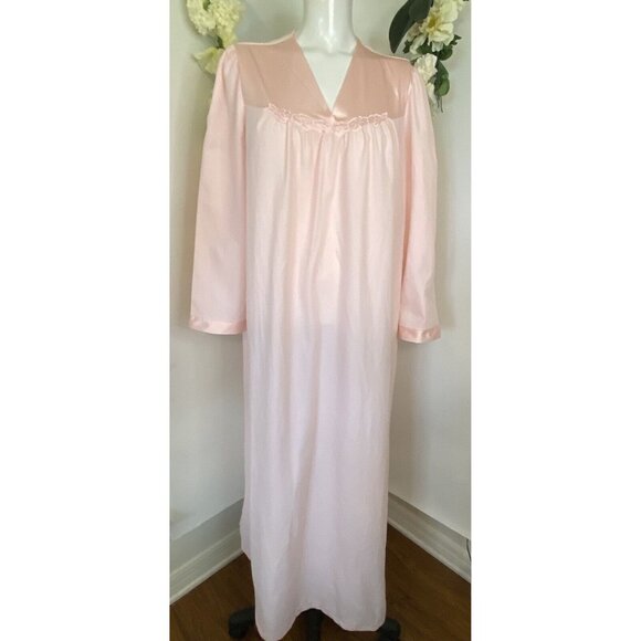 Vtg Vanity Fair Soft Pink Long Nightgown Size Large 83% Dacron Polyester Sleeves - Picture 1 of 16